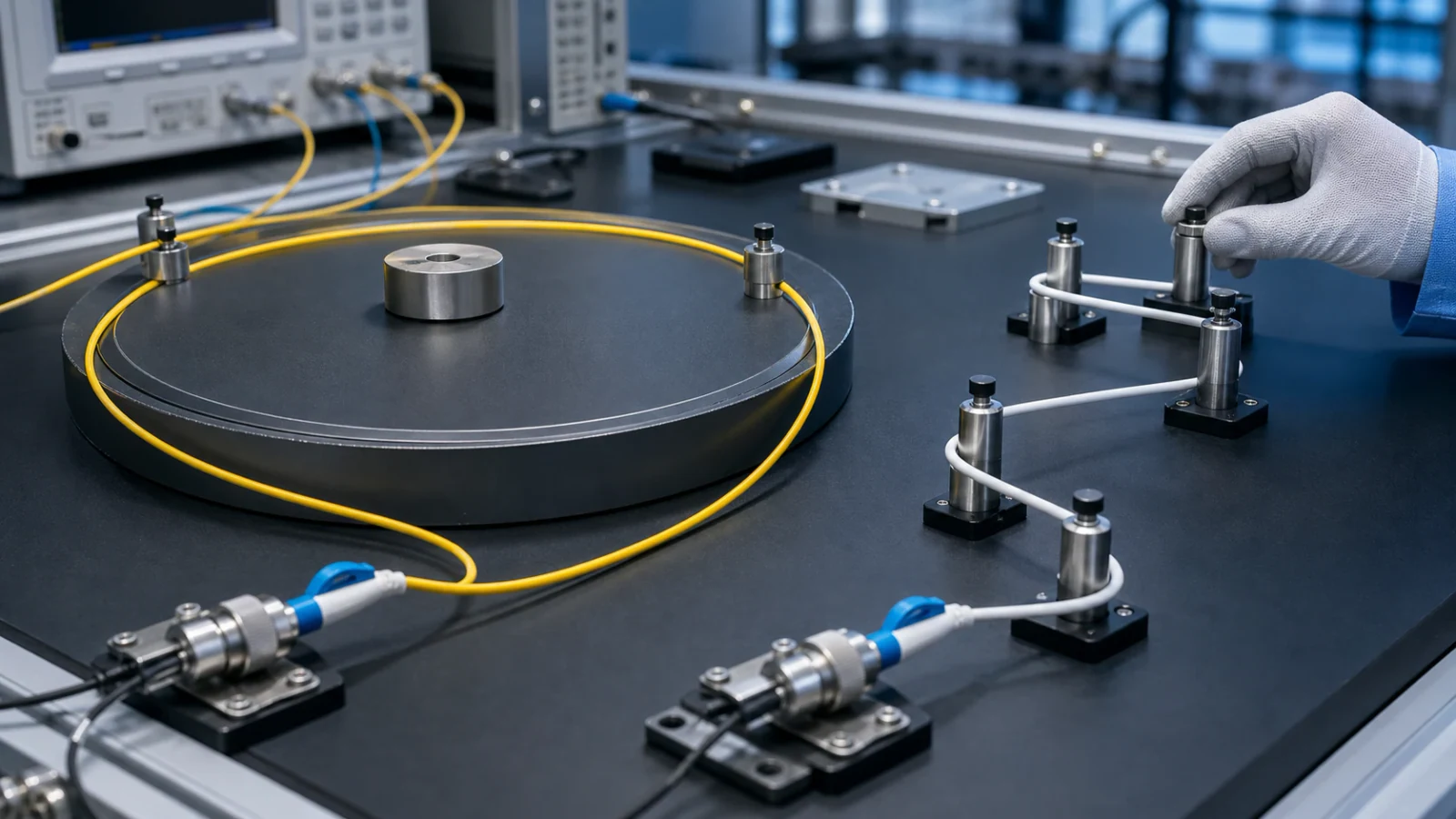 Conventional and bend-insensitive single-mode fiber routes arranged for engineering comparison