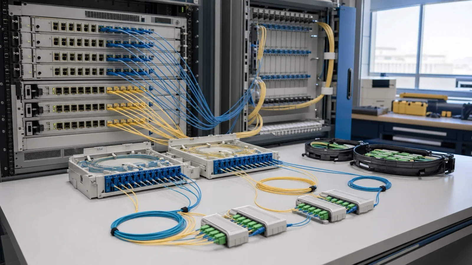 Operator-grade OLT and optical distribution frame arranged for GPON and XGS-PON migration planning