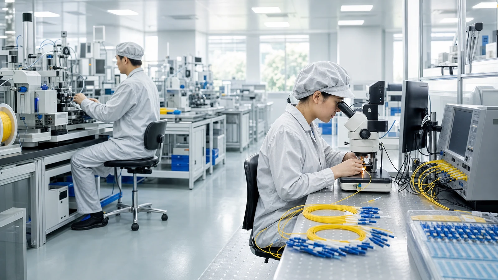 Modern fiber optic patch cord manufacturing and inspection line