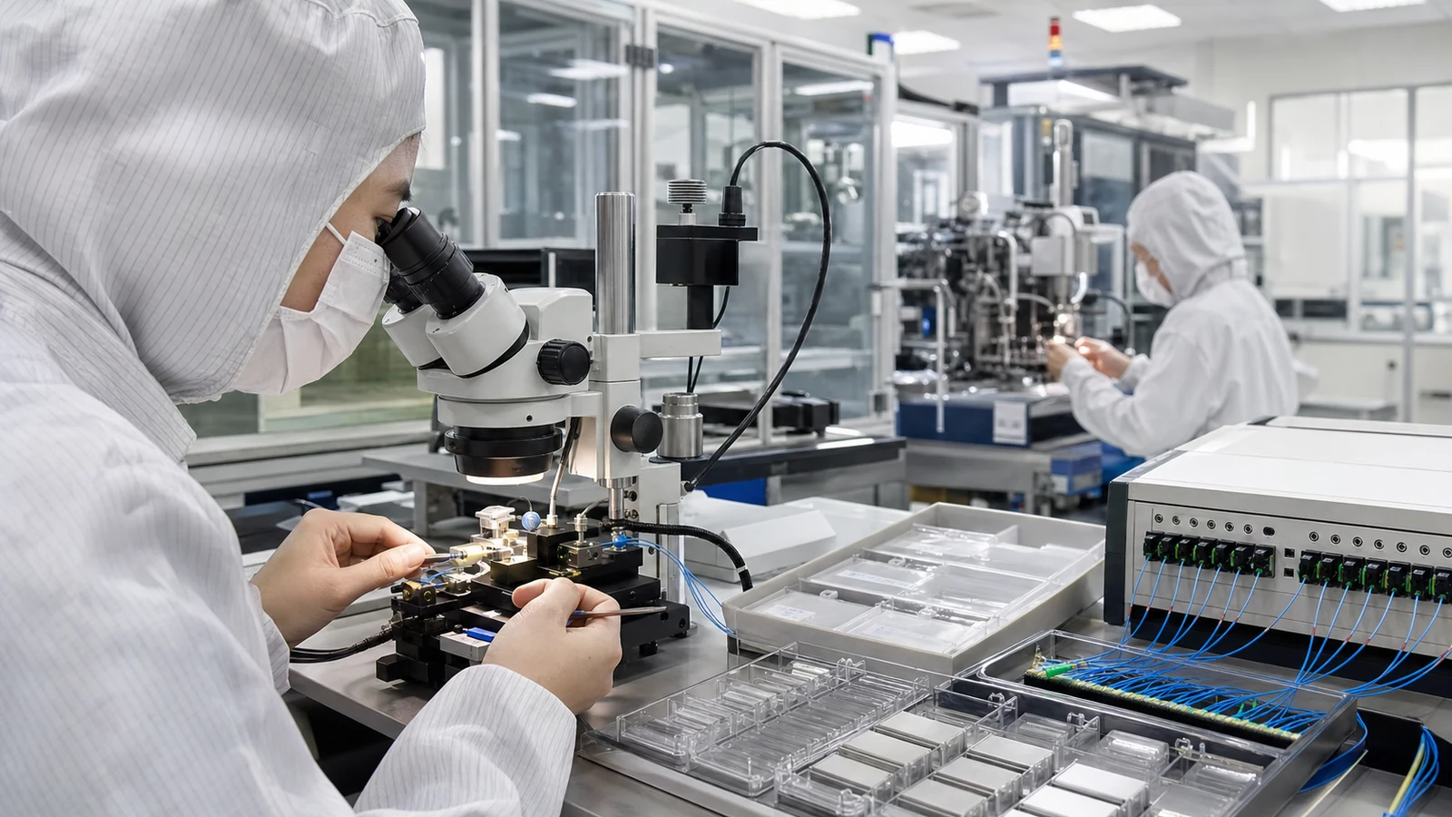 Precision PLC and FBT optical splitter assembly and testing laboratory